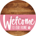 Welcome To Our Home Sign Dog Pink Stripe Wood Grain Decoe-3788-Dh 18 Round