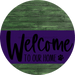 Welcome To Our Home Sign Dog Purple Stripe Green Stain Decoe-3806-Dh 18 Wood Round