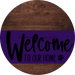 Welcome To Our Home Sign Dog Purple Stripe Wood Grain Decoe-3799-Dh 18 Round