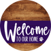 Welcome To Our Home Sign Dog Purple Stripe Wood Grain Decoe-3808-Dh 18 Round