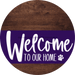 Welcome To Our Home Sign Dog Purple Stripe Wood Grain Decoe-3809-Dh 18 Round