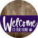 Welcome To Our Home Sign Dog Purple Stripe Wood Grain Decoe-3810-Dh 18 Round