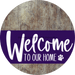 Welcome To Our Home Sign Dog Purple Stripe Wood Grain Decoe-3811-Dh 18 Round