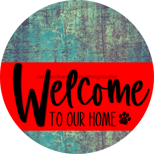 Welcome To Our Home Sign Dog Red Stripe Petina Look Decoe-3742-Dh 18 Wood Round