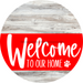 Welcome To Our Home Sign Dog Red Stripe White Wash Decoe-3755-Dh 18 Wood Round