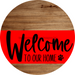 Welcome To Our Home Sign Dog Red Stripe Wood Grain Decoe-3737-Dh 18 Round