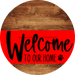 Welcome To Our Home Sign Dog Red Stripe Wood Grain Decoe-3738-Dh 18 Round