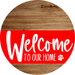 Welcome To Our Home Sign Dog Red Stripe Wood Grain Decoe-3747-Dh 18 Round