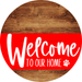 Welcome To Our Home Sign Dog Red Stripe Wood Grain Decoe-3748-Dh 18 Round