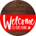 Welcome To Our Home Sign Dog Red Stripe Wood Grain Decoe-3749-Dh 18 Round