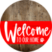 Welcome To Our Home Sign Dog Red Stripe Wood Grain Decoe-3750-Dh 18 Round