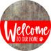 Welcome To Our Home Sign Dog Red Stripe Wood Grain Decoe-3751-Dh 18 Round