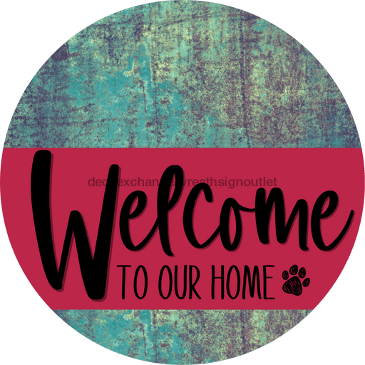 Welcome To Our Home Sign Dog Viva Magenta Stripe Petina Look Decoe-3822-Dh 18 Wood Round