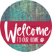 Welcome To Our Home Sign Dog Viva Magenta Stripe Petina Look Decoe-3832-Dh 18 Wood Round