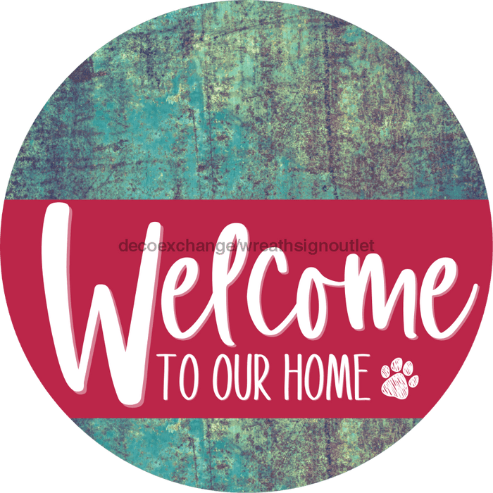 Welcome To Our Home Sign Dog Viva Magenta Stripe Petina Look Decoe-3832-Dh 18 Wood Round