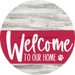 Welcome To Our Home Sign Dog Viva Magenta Stripe White Wash Decoe-3835-Dh 18 Wood Round