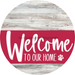 Welcome To Our Home Sign Dog Viva Magenta Stripe White Wash Decoe-3835-Dh 18 Wood Round