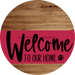 Welcome To Our Home Sign Dog Viva Magenta Stripe Wood Grain Decoe-3817-Dh 18 Round