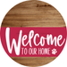 Welcome To Our Home Sign Dog Viva Magenta Stripe Wood Grain Decoe-3827-Dh 18 Round