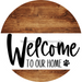 Welcome To Our Home Sign Dog White Stripe Wood Grain Decoe-3698-Dh 18 Round