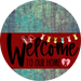 Welcome To Our Home Sign Easter Dark Red Stripe Petina Look Decoe-3458-Dh 18 Wood Round