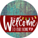 Welcome To Our Home Sign Easter Dark Red Stripe Petina Look Decoe-3468-Dh 18 Wood Round