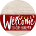 Welcome To Our Home Sign Easter Dark Red Stripe White Wash Decoe-3470-Dh 18 Wood Round