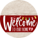 Welcome To Our Home Sign Easter Dark Red Stripe White Wash Decoe-3470-Dh 18 Wood Round