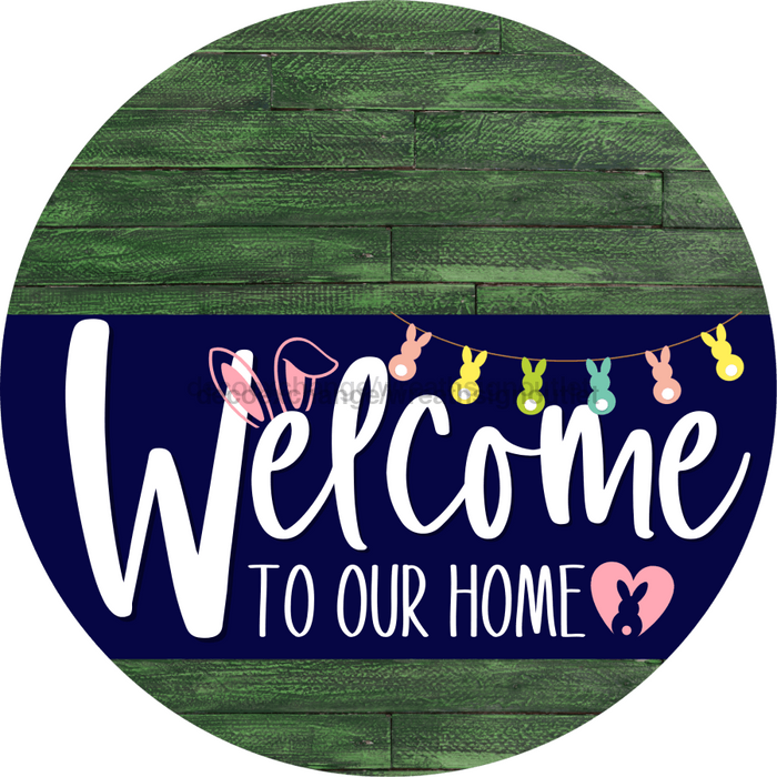 Welcome To Our Home Sign Easter Navy Stripe Green Stain Decoe-3412-Dh 18 Wood Round