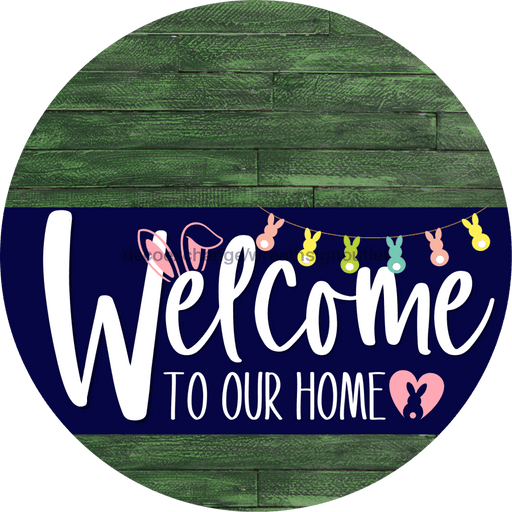 Welcome To Our Home Sign Easter Navy Stripe Green Stain Decoe-3412-Dh 18 Wood Round