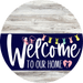 Welcome To Our Home Sign Easter Navy Stripe White Wash Decoe-3411-Dh 18 Wood Round