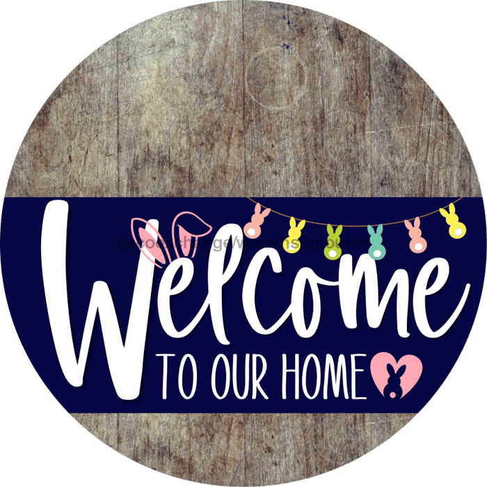 Welcome To Our Home Sign Easter Navy Stripe Wood Grain Decoe-3407-Dh 18 Round