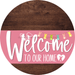 Welcome To Our Home Sign Easter Pink Stripe Wood Grain Decoe-3485-Dh 18 Round