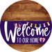 Welcome To Our Home Sign Easter Purple Stripe Wood Grain Decoe-3504-Dh 18 Round