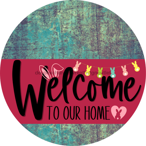 Welcome To Our Home Sign Easter Viva Magenta Stripe Petina Look Decoe-3518-Dh 18 Wood Round