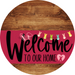 Welcome To Our Home Sign Easter Viva Magenta Stripe Wood Grain Decoe-3514-Dh 18 Round