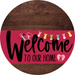 Welcome To Our Home Sign Easter Viva Magenta Stripe Wood Grain Decoe-3515-Dh 18 Round