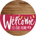 Welcome To Our Home Sign Easter Viva Magenta Stripe Wood Grain Decoe-3523-Dh 18 Round