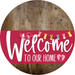 Welcome To Our Home Sign Easter Viva Magenta Stripe Wood Grain Decoe-3526-Dh 18 Round