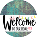 Welcome To Our Home Sign Easter White Stripe Petina Look Decoe-3398-Dh 18 Wood Round