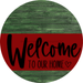 Welcome To Our Home Sign Heart Dark Red Stripe Green Stain Decoe-2832-Dh 18 Wood Round