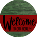 Welcome To Our Home Sign Heart Dark Red Stripe Green Stain Decoe-2832-Dh 18 Wood Round