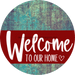 Welcome To Our Home Sign Heart Dark Red Stripe Petina Look Decoe-2838-Dh 18 Wood Round