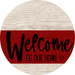 Welcome To Our Home Sign Heart Dark Red Stripe White Wash Decoe-2830-Dh 18 Wood Round