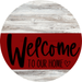 Welcome To Our Home Sign Heart Dark Red Stripe White Wash Decoe-2831-Dh 18 Wood Round