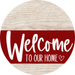 Welcome To Our Home Sign Heart Dark Red Stripe White Wash Decoe-2840-Dh 18 Wood Round