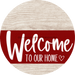 Welcome To Our Home Sign Heart Dark Red Stripe White Wash Decoe-2840-Dh 18 Wood Round