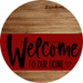 Welcome To Our Home Sign Heart Dark Red Stripe Wood Grain Decoe-2823-Dh 18 Round