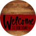 Welcome To Our Home Sign Heart Dark Red Stripe Wood Grain Decoe-2824-Dh 18 Round