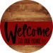 Welcome To Our Home Sign Heart Dark Red Stripe Wood Grain Decoe-2824-Dh 18 Round